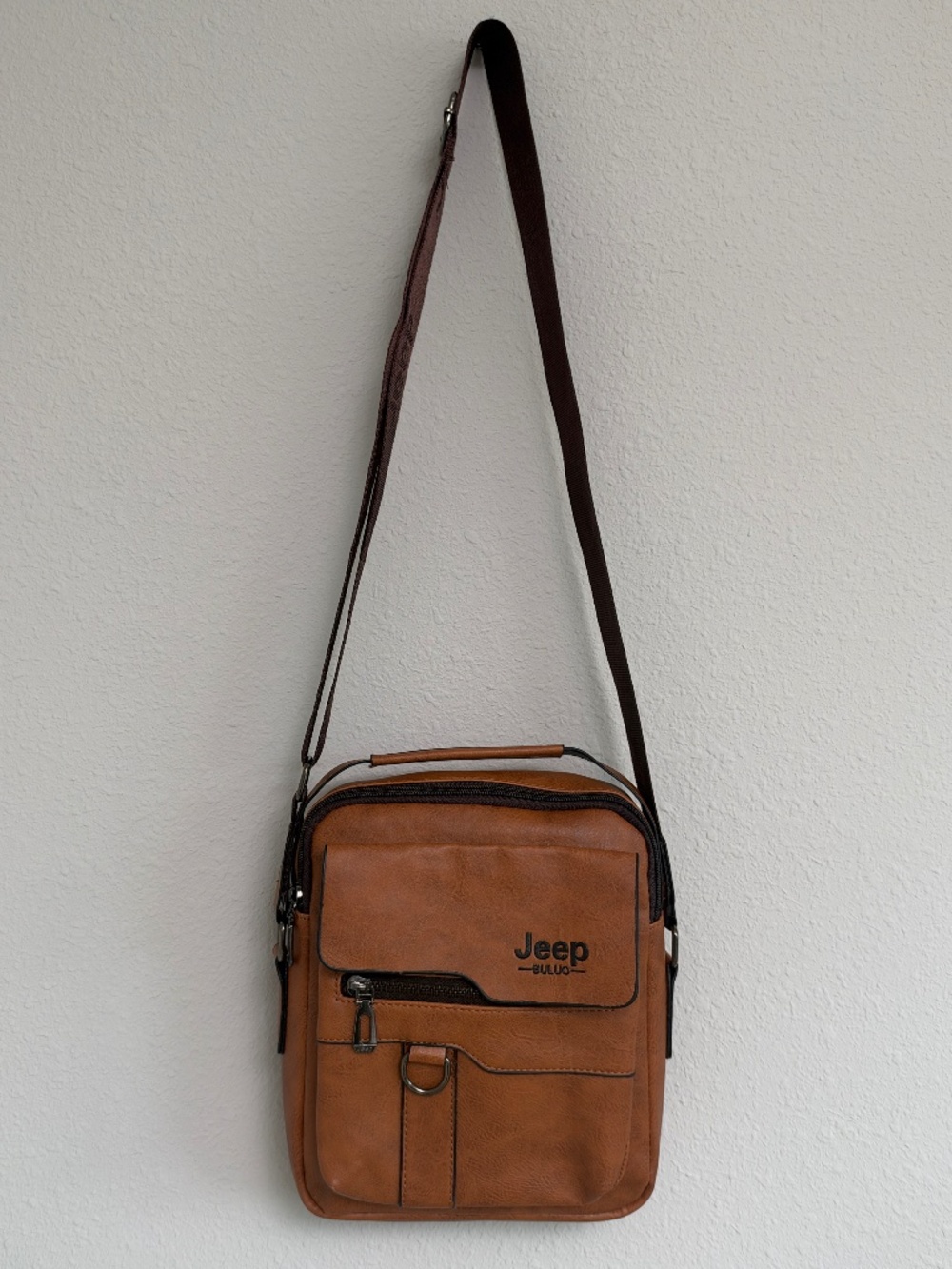Jeep Brown Crossbody Messenger Bag Adjustable Strap Multi Pocket